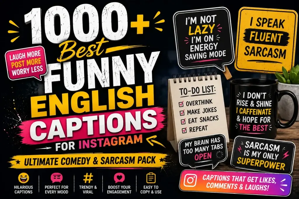 1000 Best Funny English Captions for Instagram (Ultimate Comedy & Sarcasm Pack)