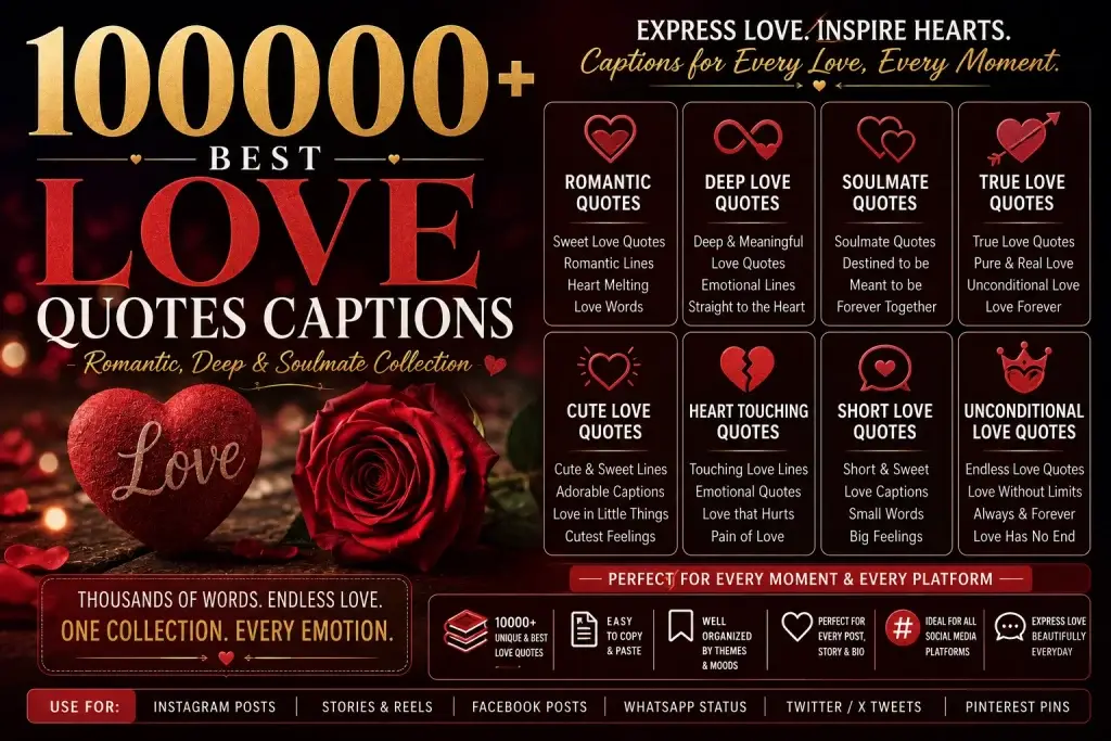 10000 Best Love Quotes Captions (Romantic, Deep & Soulmate Collection)