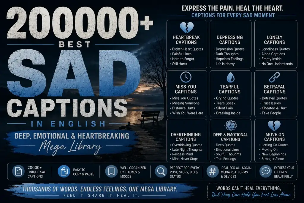 20000+ Best Sad Captions in English (Deep, Emotional & Heartbreaking Mega Library)