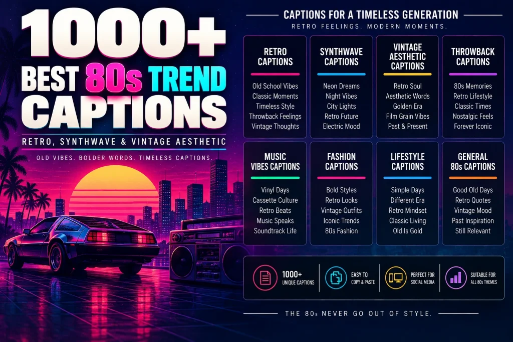 1000 Best 80s Trend Captions (Retro, Synthwave & Vintage Aesthetic)