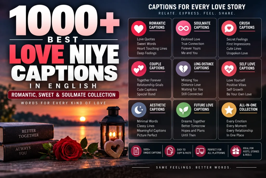 1000 Best Love Niye Captions in English (Romantic, Sweet & Soulmate Collection)