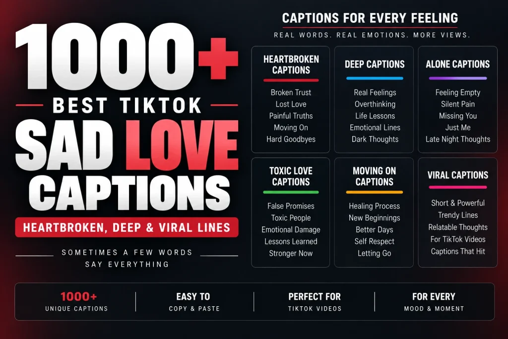 1000 Best TikTok Sad Love Captions (Heartbroken, Deep & Viral Lines)