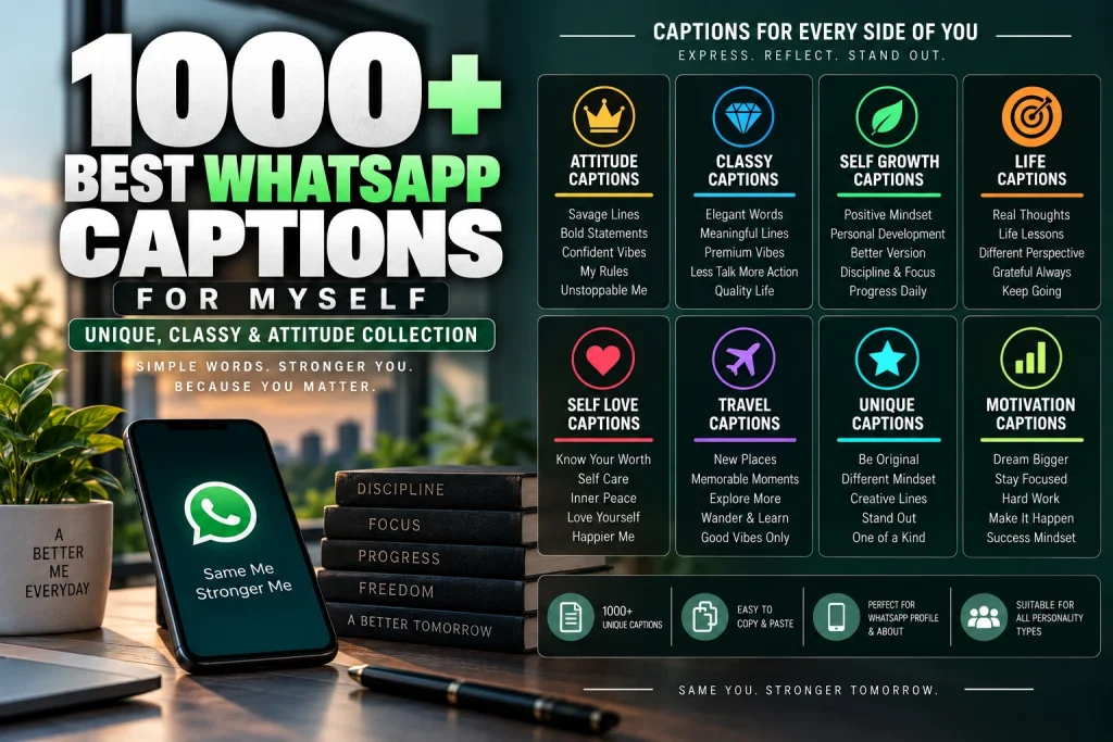 1000 Best WhatsApp Captions for Myself (Unique, Classy & Attitude Collection)