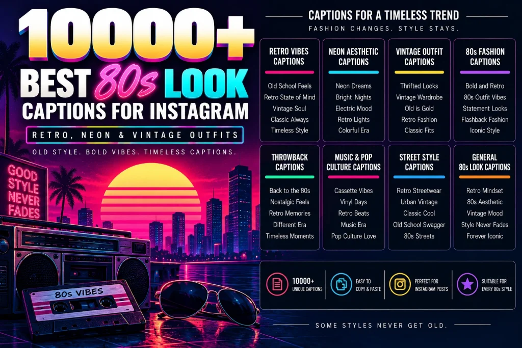 10000 Best 80s Look Captions for Instagram (Retro, Neon & Vintage Outfits)