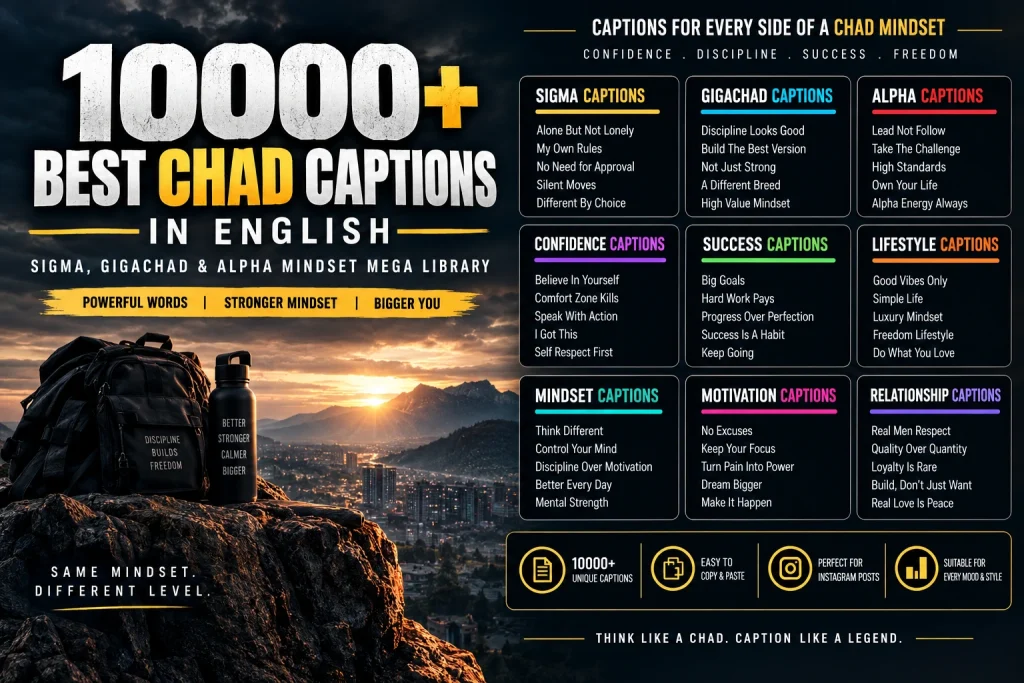 10000 Best Chad Captions in English (Sigma, Gigachad & Alpha Mindset Mega Library)
