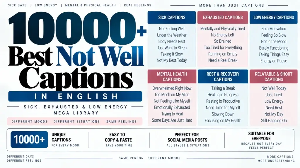 10000 Best Not Well Captions in English (Sick, Exhausted & Low Energy Mega Library)