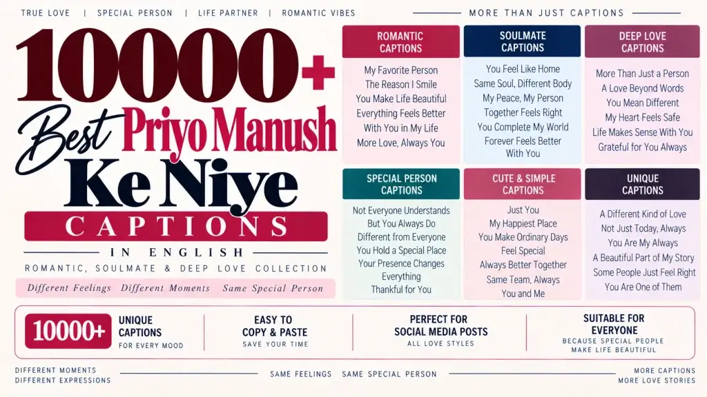10000 Best Priyo Manush Ke Niye Captions in English (Romantic, Soulmate & Deep Love)