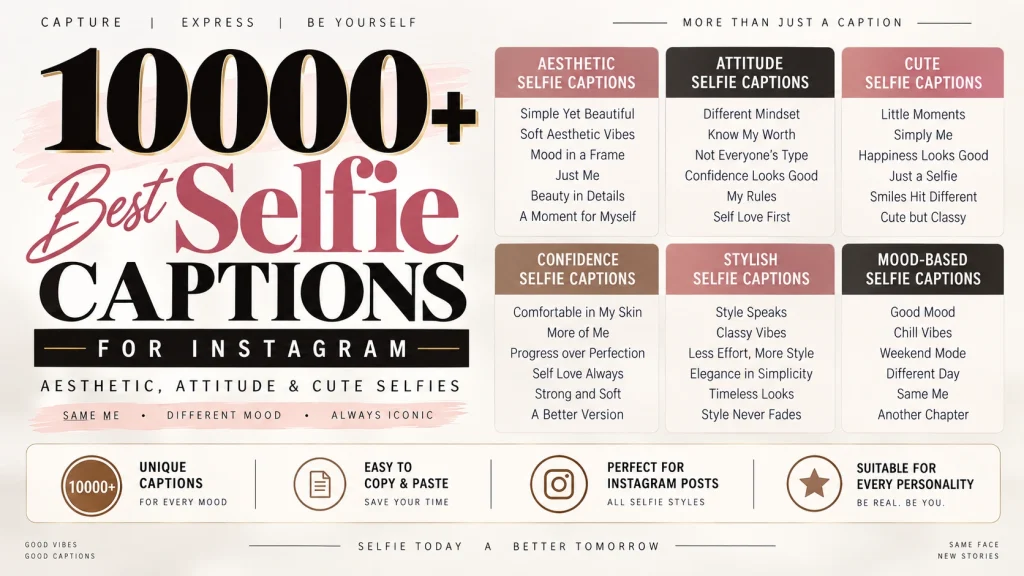10000 Best Selfie Captions for Instagram (Aesthetic, Attitude & Cute Selfies)