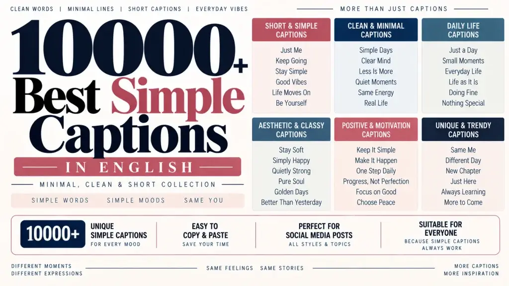 10000 Best Simple Captions in English (Minimal, Clean & Short Collection)