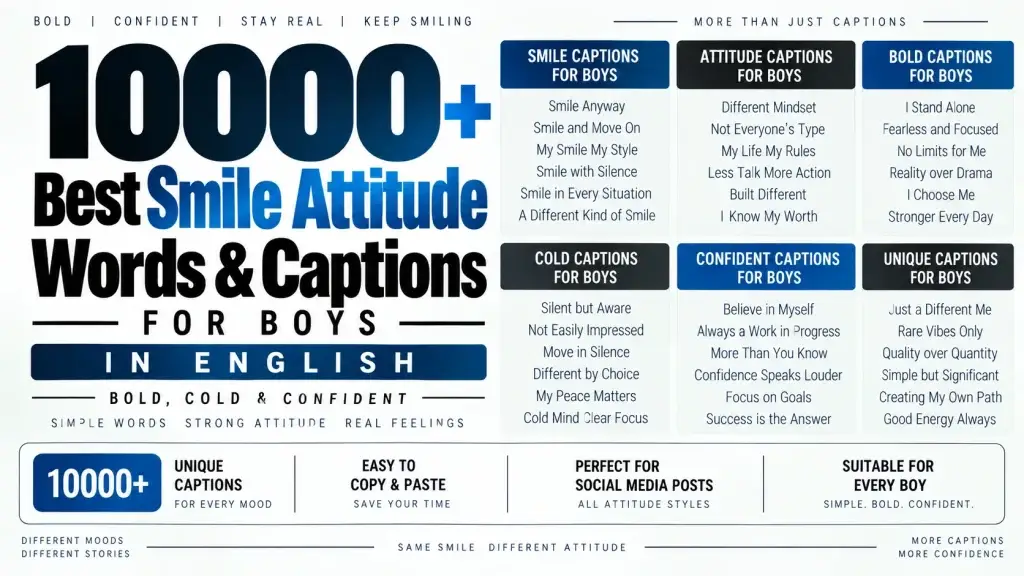 10000 Best Smile Attitude Words & Captions for Boys in English (Bold, Cold & Confident)