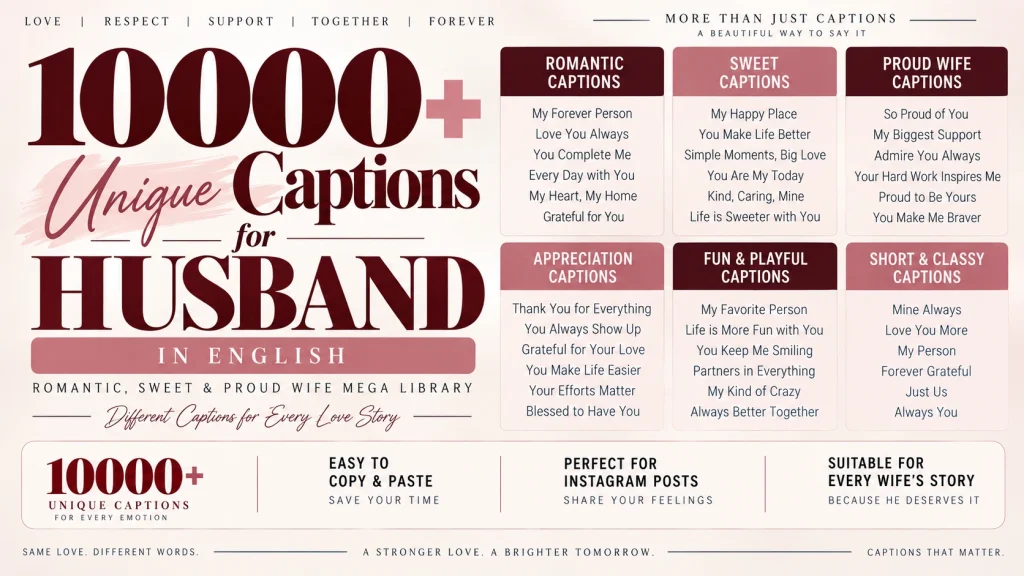 10000 Unique Captions for Husband in English (Romantic, Sweet & Proud Wife Mega Library)