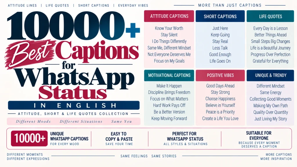 10000 Best Captions for WhatsApp Status in English (Attitude, Short & Life Quotes)